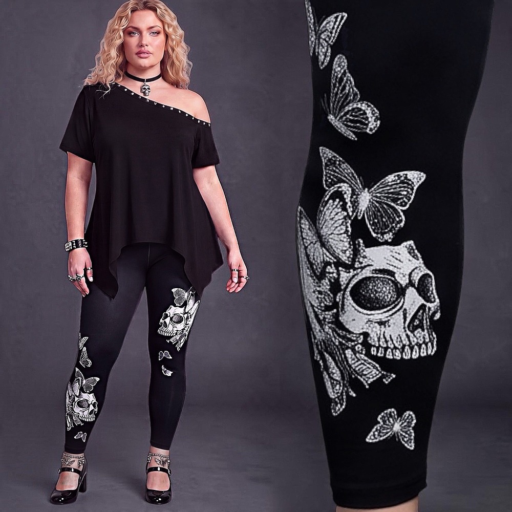 TORRID Nightfall Skull Butterfly Graphic Leggings Black White NWT Size 5X